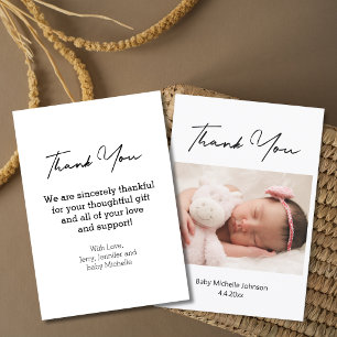Tarjeta De Agradecimiento elegante foto moderna a mano de recién nacida niña