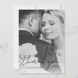 Tarjeta De Agradecimiento Elegante foto moderna de Boda blanco y negro