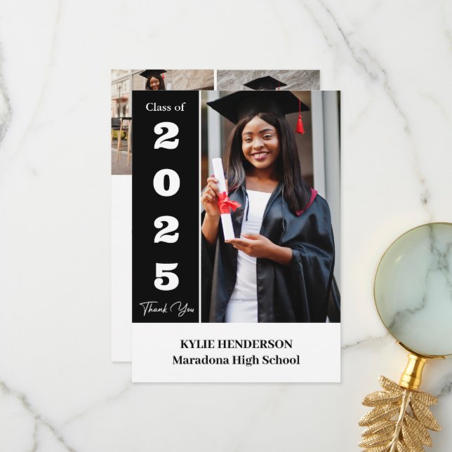 Tarjeta De Agradecimiento Elegante foto moderna de graduación (Anverso/Reverso In Situ)