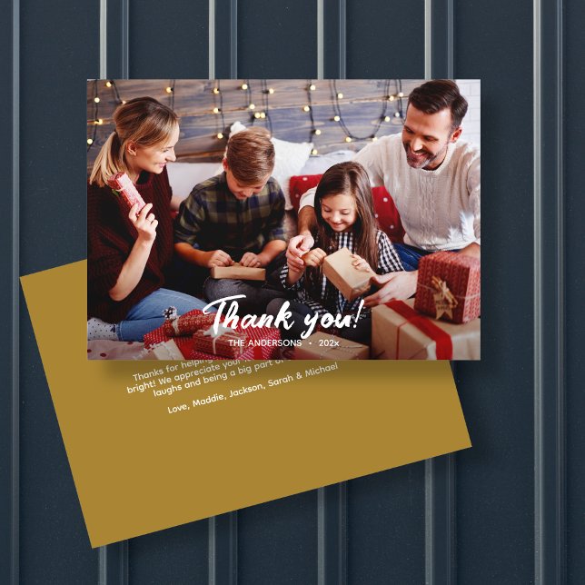 Tarjeta De Agradecimiento Elegante foto moderna de vacaciones de oro (Subido por el creador)