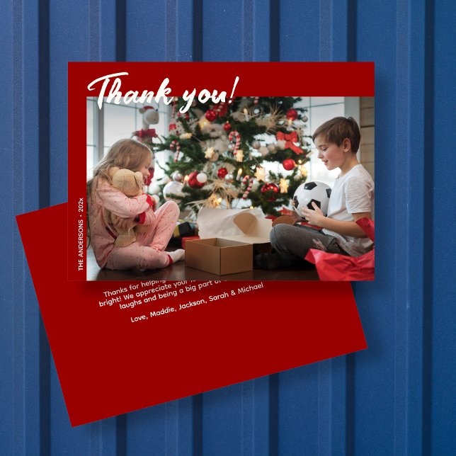 Tarjeta De Agradecimiento Elegante Foto Moderna Roja de Vacaciones (Subido por el creador)