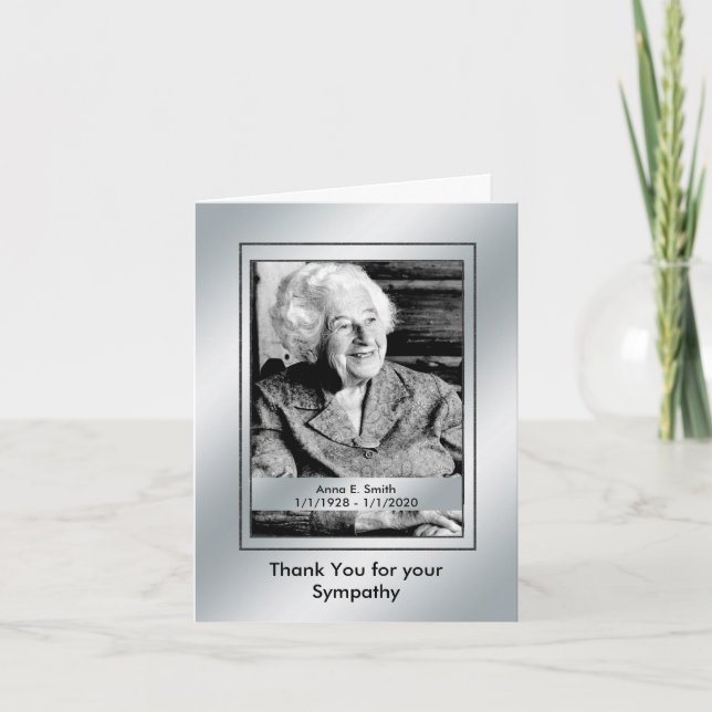 Tarjeta De Agradecimiento Elegante foto plateada gracias por su simpatía (Anverso)