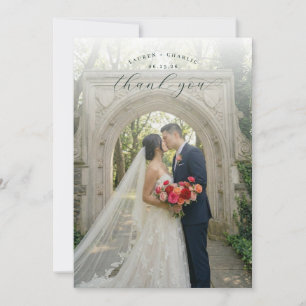 Tarjeta De Agradecimiento Elegante Foto Romántica en Crema