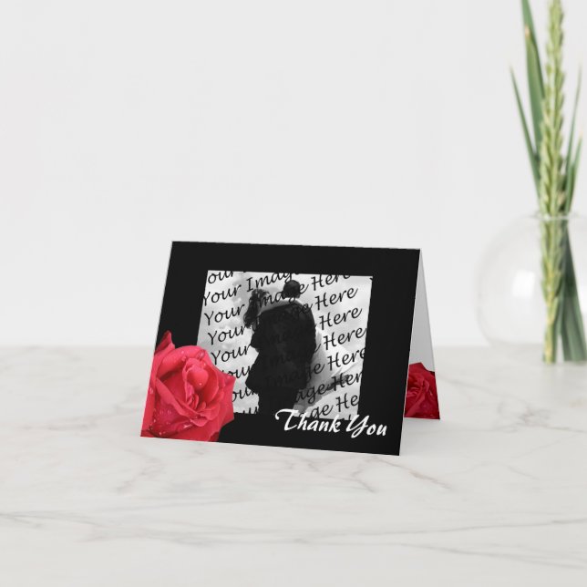 Tarjeta De Agradecimiento Elegante Foto Rosa Roja Gracias Cartas (Anverso)