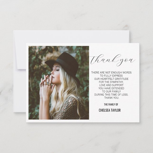 Tarjeta De Agradecimiento Elegante Foto Simpatía Funeral Personalizado  (Anverso)