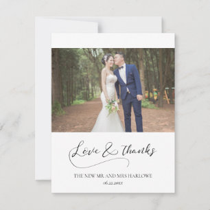 Tarjeta De Agradecimiento Elegante fotografía boda de caligrafía romántica