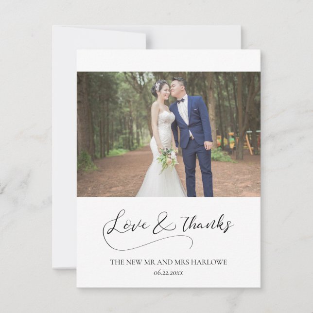 Tarjeta De Agradecimiento Elegante fotografía boda de caligrafía romántica (Anverso)