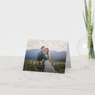 Tarjeta De Agradecimiento Elegante fotografía de follaje botánico dorado, ag