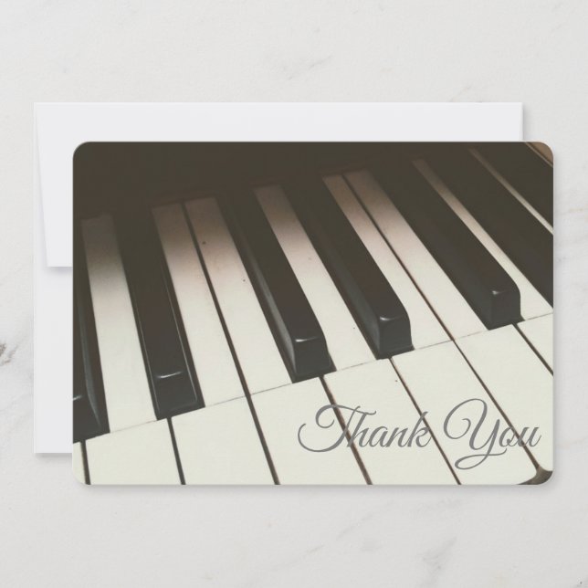 Tarjeta De Agradecimiento Elegante fotografía de Piano Blanco y Negro (Anverso)