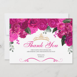 Tarjeta De Agradecimiento Elegante Fuchsia Floral de oro rosa Quinceanera