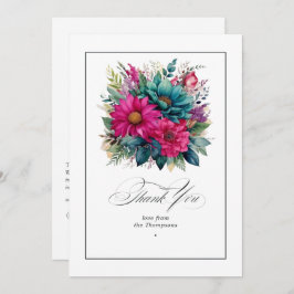 Tarjeta De Agradecimiento Elegante Fuchsia y Boda verde esmeralda