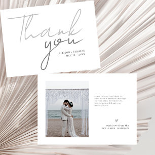 Tarjeta De Agradecimiento Elegante Fuente Minimalista Foto Gris Claro Boda