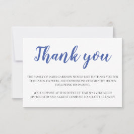 Tarjeta De Agradecimiento Elegante Funeral Azul Blanco Gracias