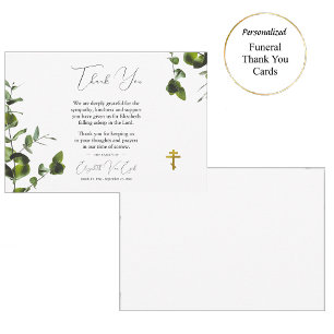 Tarjeta De Agradecimiento Elegante funeral cristiano ortodoxo eucalipto
