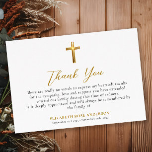Tarjeta De Agradecimiento Elegante Funeral Cruz Dorada Religiosa Memorial