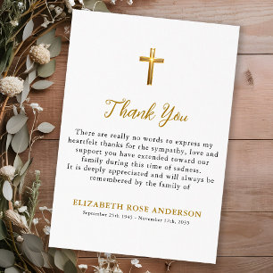 Tarjeta De Agradecimiento Elegante Funeral Cruz Dorada Religiosa Simpatía
