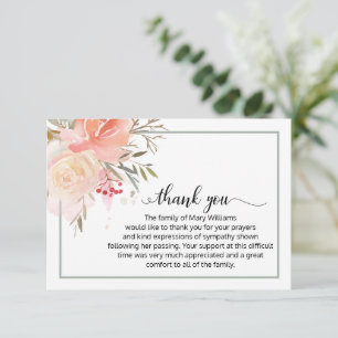 Tarjeta De Agradecimiento Elegante Funeral de Caligrafía Floral Gracias