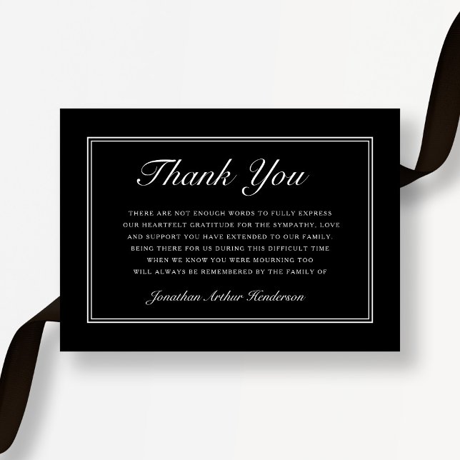 Tarjeta De Agradecimiento Elegante Funeral de Condolencias con Letra Negra (Elegant Black Script Sympathy Funeral Thank You Card)