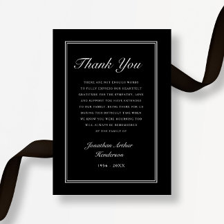 Tarjeta De Agradecimiento Elegante Funeral de Condolencias con Letra Negra