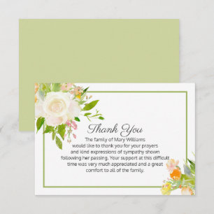 Tarjeta De Agradecimiento Elegante Funeral de Condolencias Floral Gracias