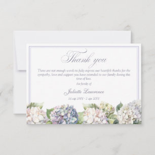Tarjeta De Agradecimiento Elegante funeral de hortensias con acuarela floral