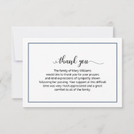 Tarjeta De Agradecimiento Elegante Funeral Dusty Blue Calligraphy Gracias