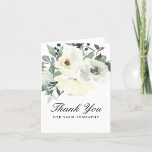 Tarjeta De Agradecimiento Elegante Funeral Floral Blanco Acuarela