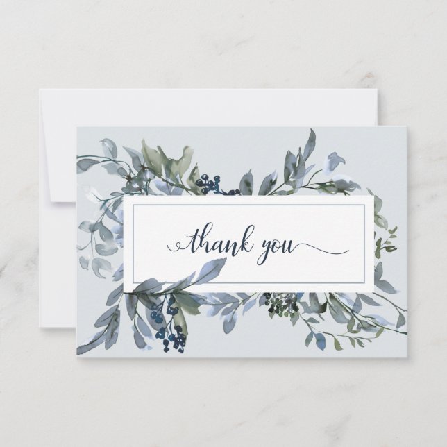 Tarjeta De Agradecimiento Elegante funeral floral floral azul (Anverso)