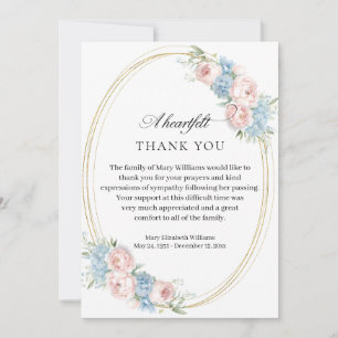 Tarjeta De Agradecimiento Elegante Funeral Floral Rosa Rosa