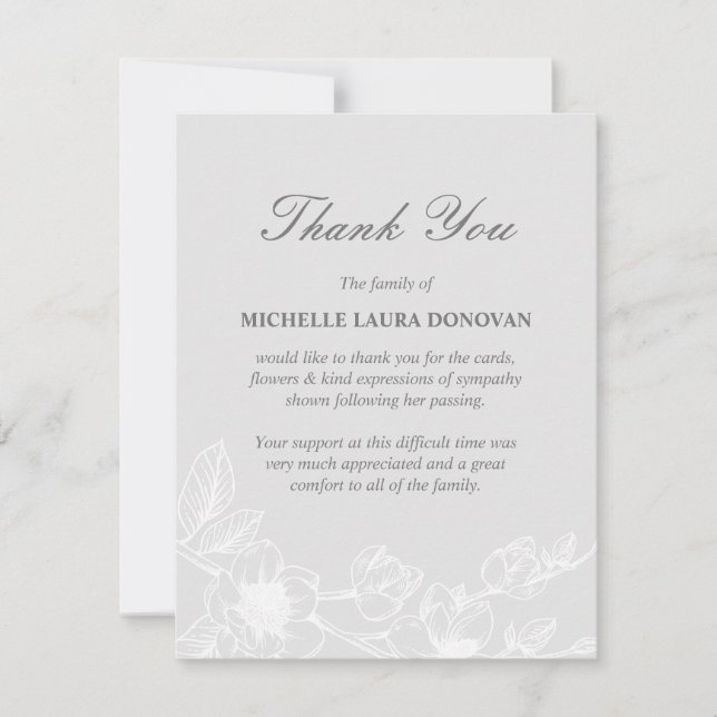 Tarjeta De Agradecimiento Elegante Funeral Gracias Nota| Magnolia plateada (Anverso)