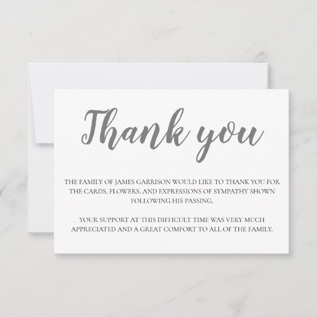 Tarjeta De Agradecimiento Elegante Funeral Gris Gracias (Anverso)