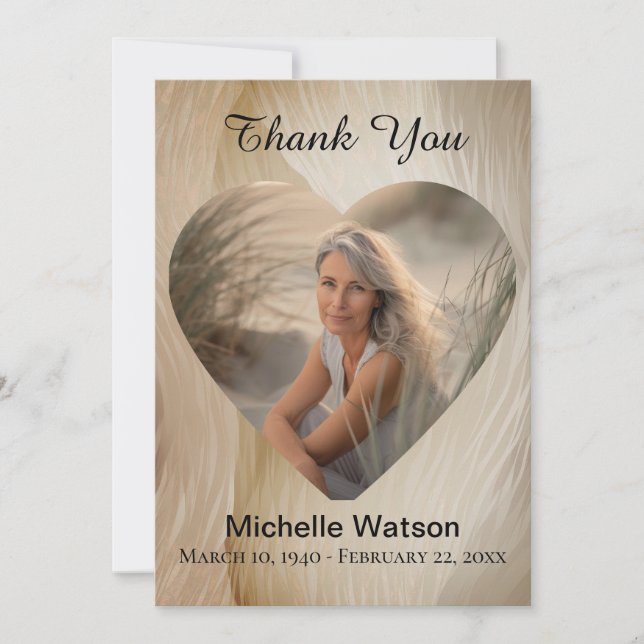 Tarjeta De Agradecimiento Elegante Funeral Heart Photo Gold Gracias (Anverso)