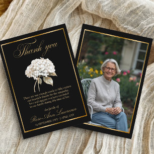 Tarjeta De Agradecimiento Elegante Funeral Hydrangea Blanca Dorada Foto
