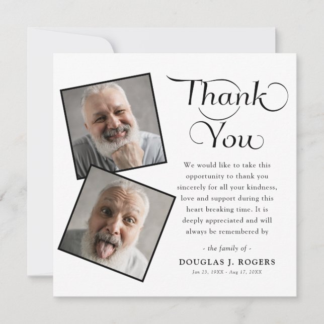 Tarjeta De Agradecimiento Elegante funeral moderno de 3 fotos gracias (Anverso)
