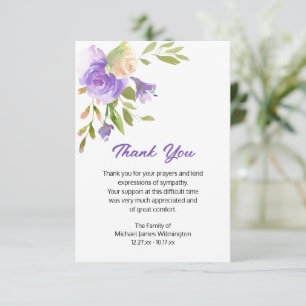 Tarjeta De Agradecimiento Elegante Funeral Morado Floral Gracias