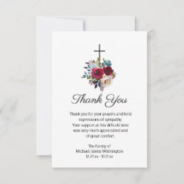 Tarjeta De Agradecimiento Elegante Funeral Religiosa Cross Floral Gracias