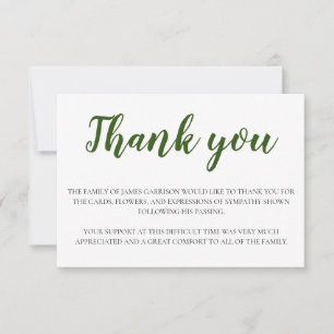 Tarjeta De Agradecimiento Elegante Funeral Verde Y Blanco Gracias
