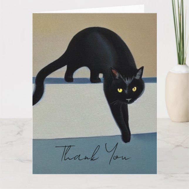 Tarjeta De Agradecimiento Elegante Gato Negro Gracias (Anverso)