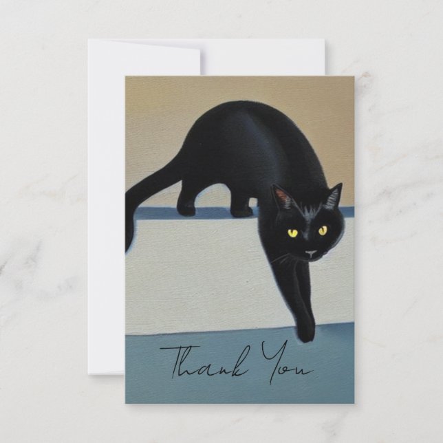 Tarjeta De Agradecimiento Elegante Gato Negro Gracias (Anverso)