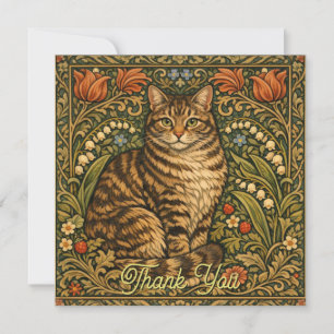 Tarjeta De Agradecimiento Elegante gato vintage floral botánico