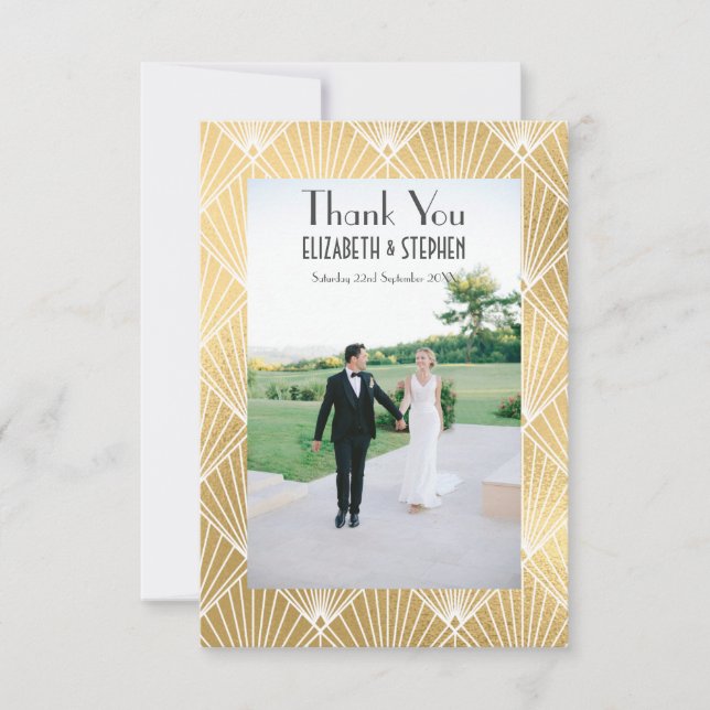 Tarjeta De Agradecimiento Elegante Gatsby Deco 1920 2 Foto Boda Gracias (Anverso)