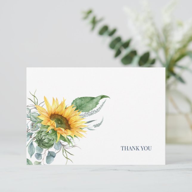 Tarjeta De Agradecimiento Elegante Girasol Eucalipto Floral (Anverso de pie)