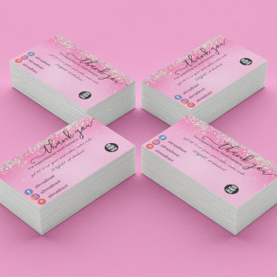 Tarjeta De Agradecimiento Elegante Girly Drily Purpurina rosa Gracias Tarjet