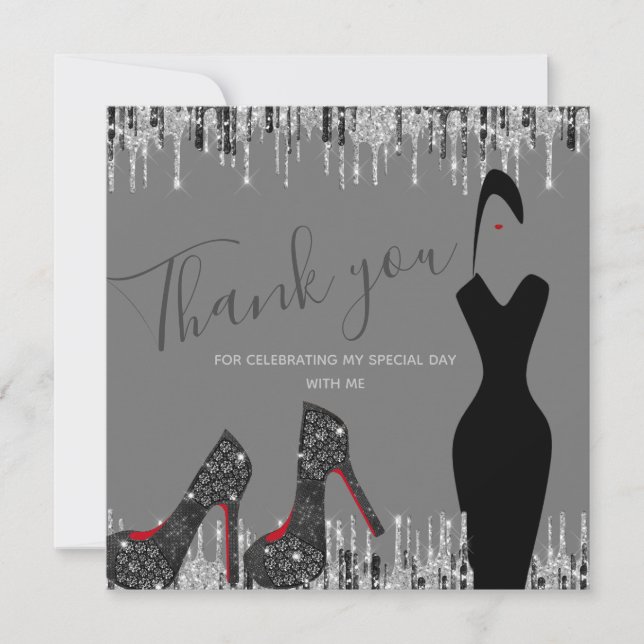 Tarjeta De Agradecimiento Elegante Glam Silver Gold 50 Fab Nacimiento Foto (Anverso)