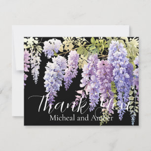 Tarjeta De Agradecimiento Elegante glicina de color azul morado suave en acu
