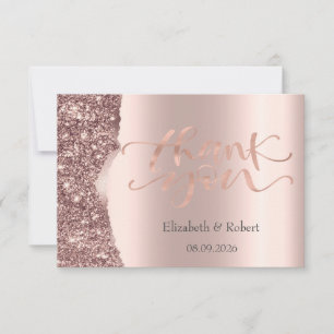 Tarjeta De Agradecimiento Elegante Glitter de Oro Rosa con Letra