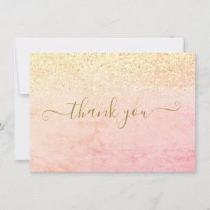 Tarjeta De Agradecimiento Elegante Glitter Dorado Chic Letra