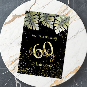 Tarjeta De Agradecimiento Elegante Glitter Oro Palma Caligrafía Cumpleaños
