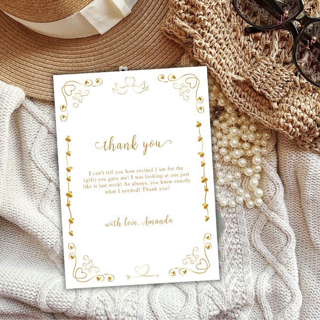 Tarjeta De Agradecimiento Elegante Gold SValentine Baby Shower (Elegant Gold Sweetheart Valentine Baby Shower Thank You Card)