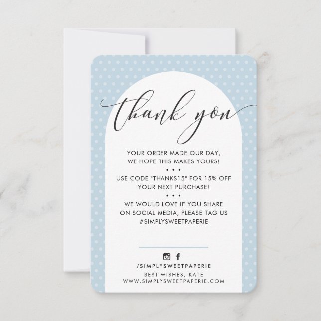 Tarjeta De Agradecimiento ELEGANTE GRACIAS AL moderno arco pálido bebé azul  (Anverso)